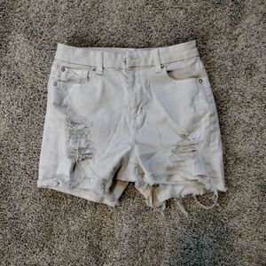 American Eagle White Distressed High-Waisted Stretchy Jean Shorts Sz 2